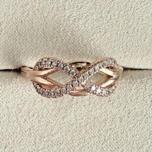 925 Sterling Silver Rose Gold Infinity Ring CZ Pave Size 7